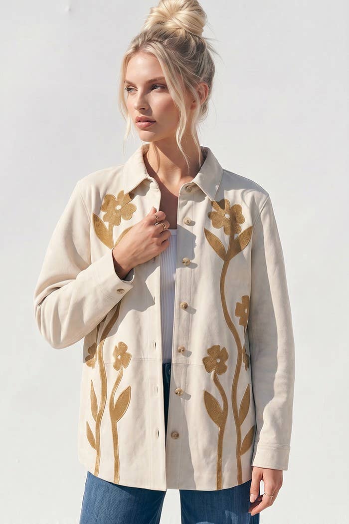 FLOWER SUEDE OVERSIZED SHIRT