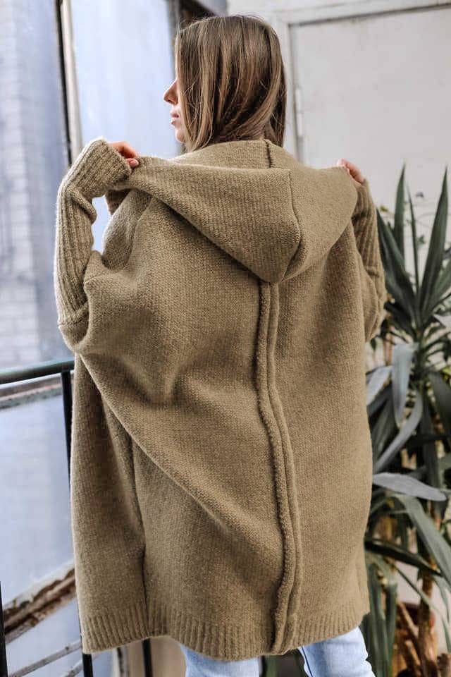 Slouchy hooded knit cardigan