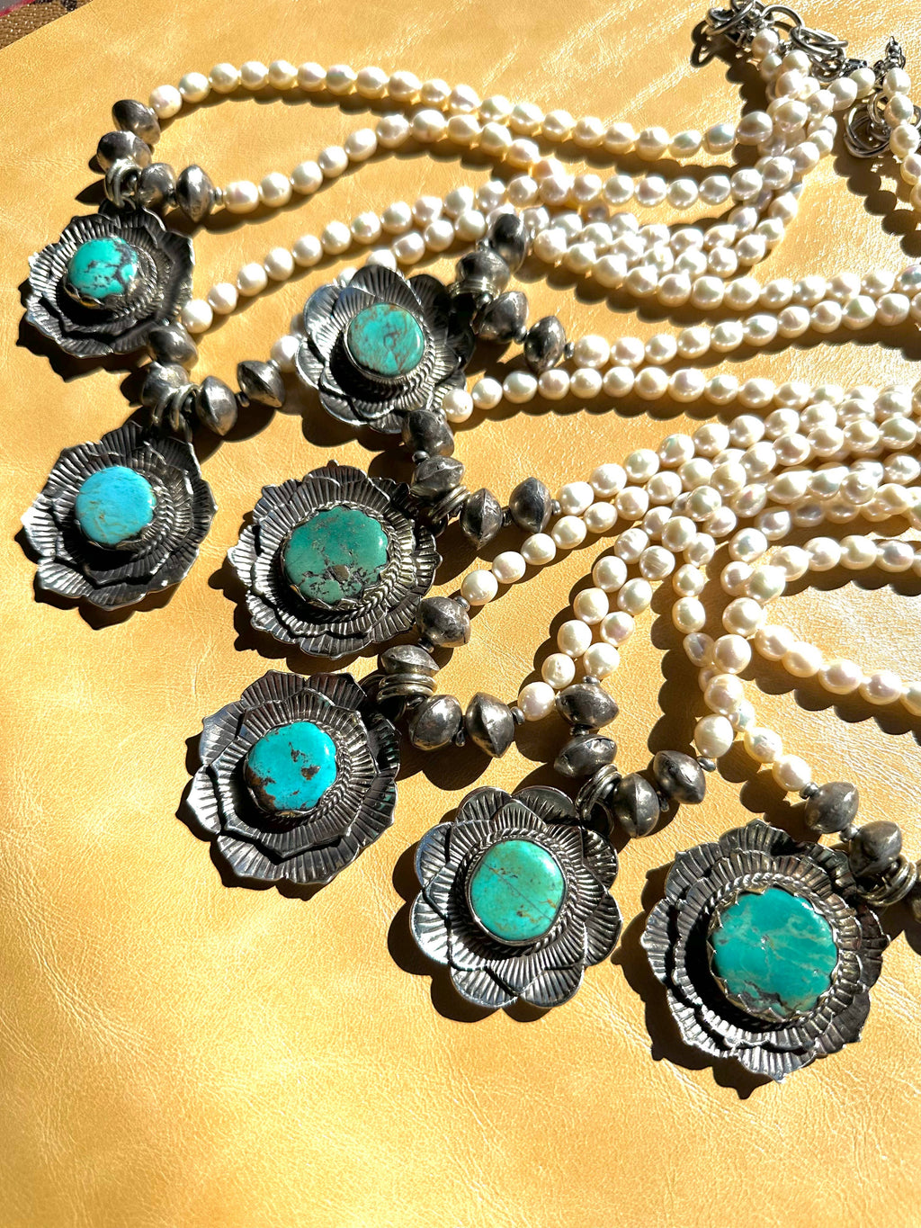 Turquoise and Pearl Blossom Necklace