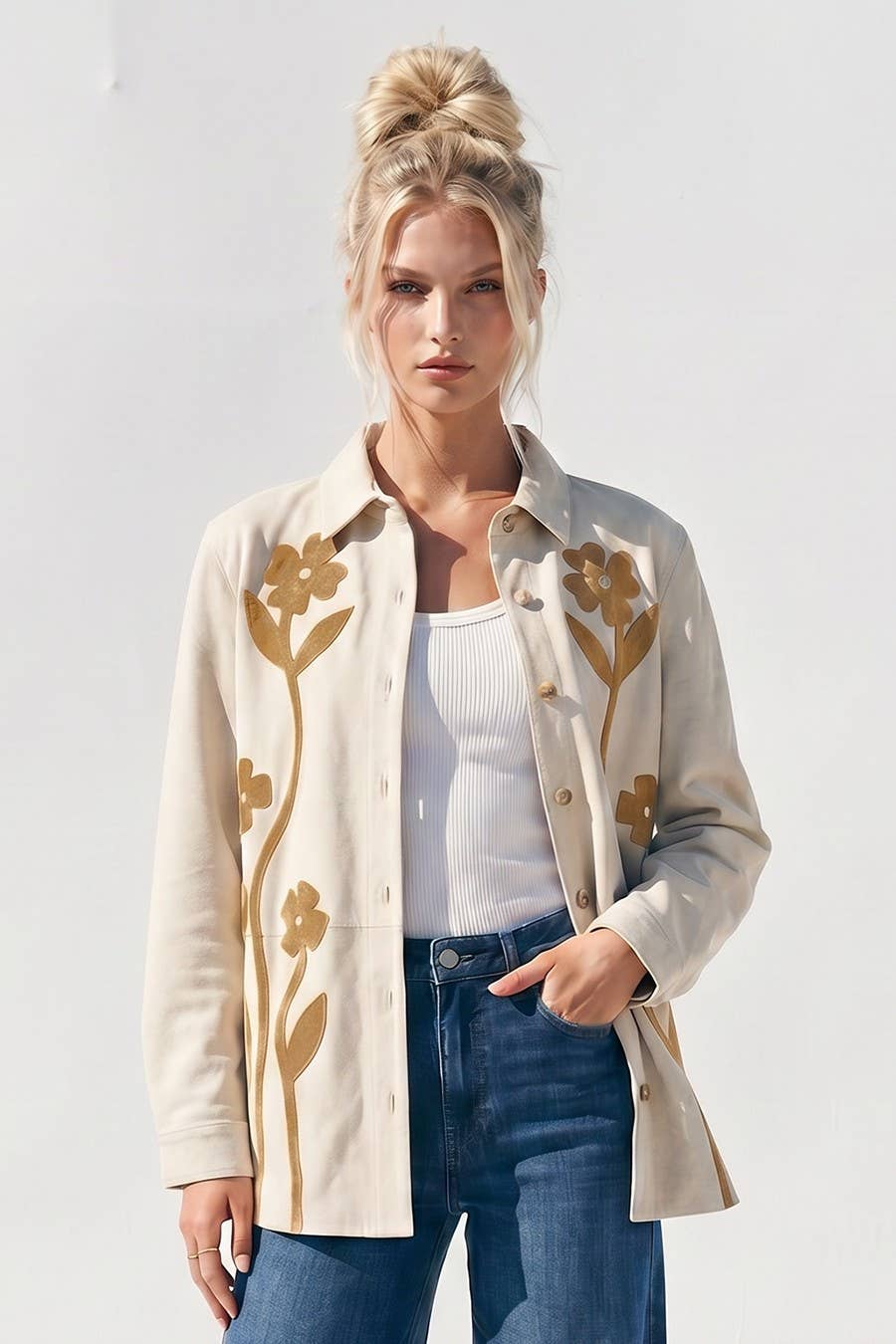 FLOWER SUEDE OVERSIZED SHIRT