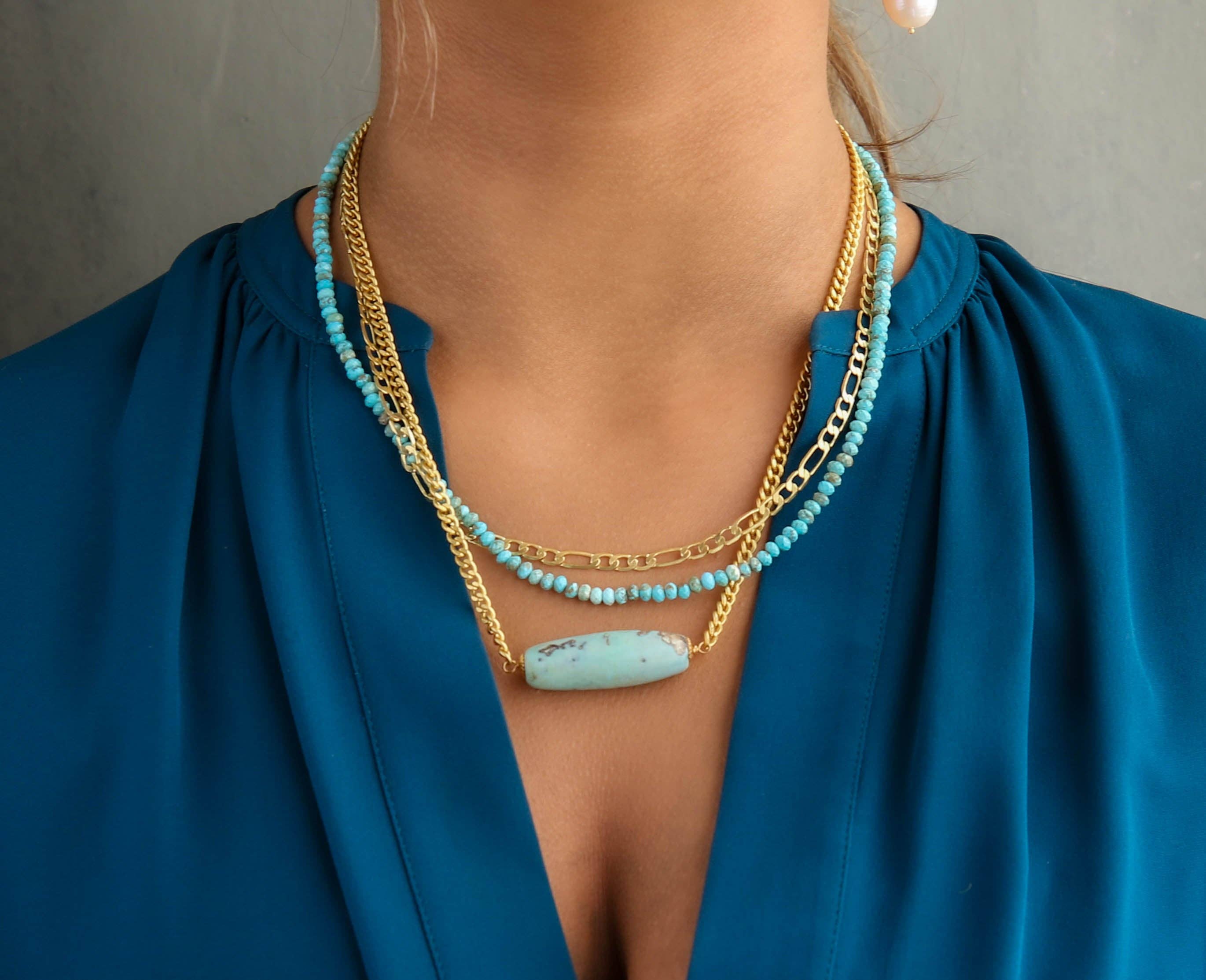 Palladio Triple Strand Necklace In Turquoise Blue