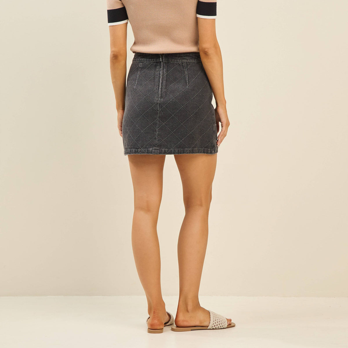 Stone embellished denim skirt