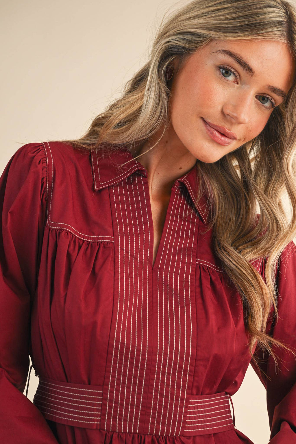 EMBROIDERED SEAM DETAIL DRESS