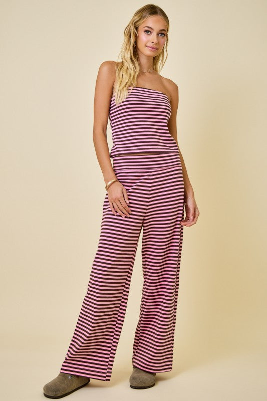 Pink and Brown Striped Lounge Set