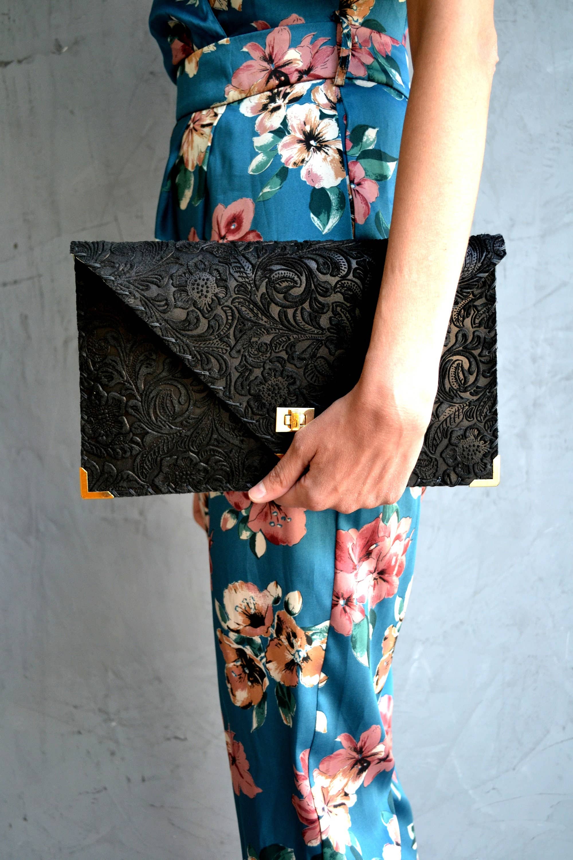 3D Black Symmetria Leather Clutch