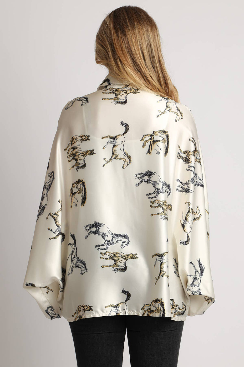 Horse Printed Satin Blouse