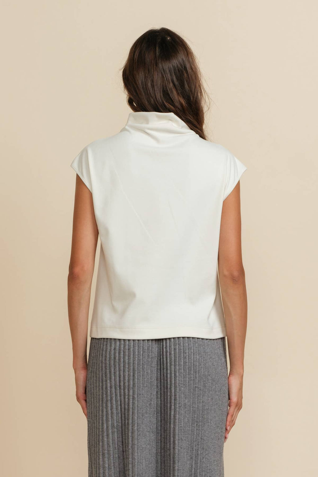 Soft Touch Brushed Knit Mock Neck Sleeveless Top