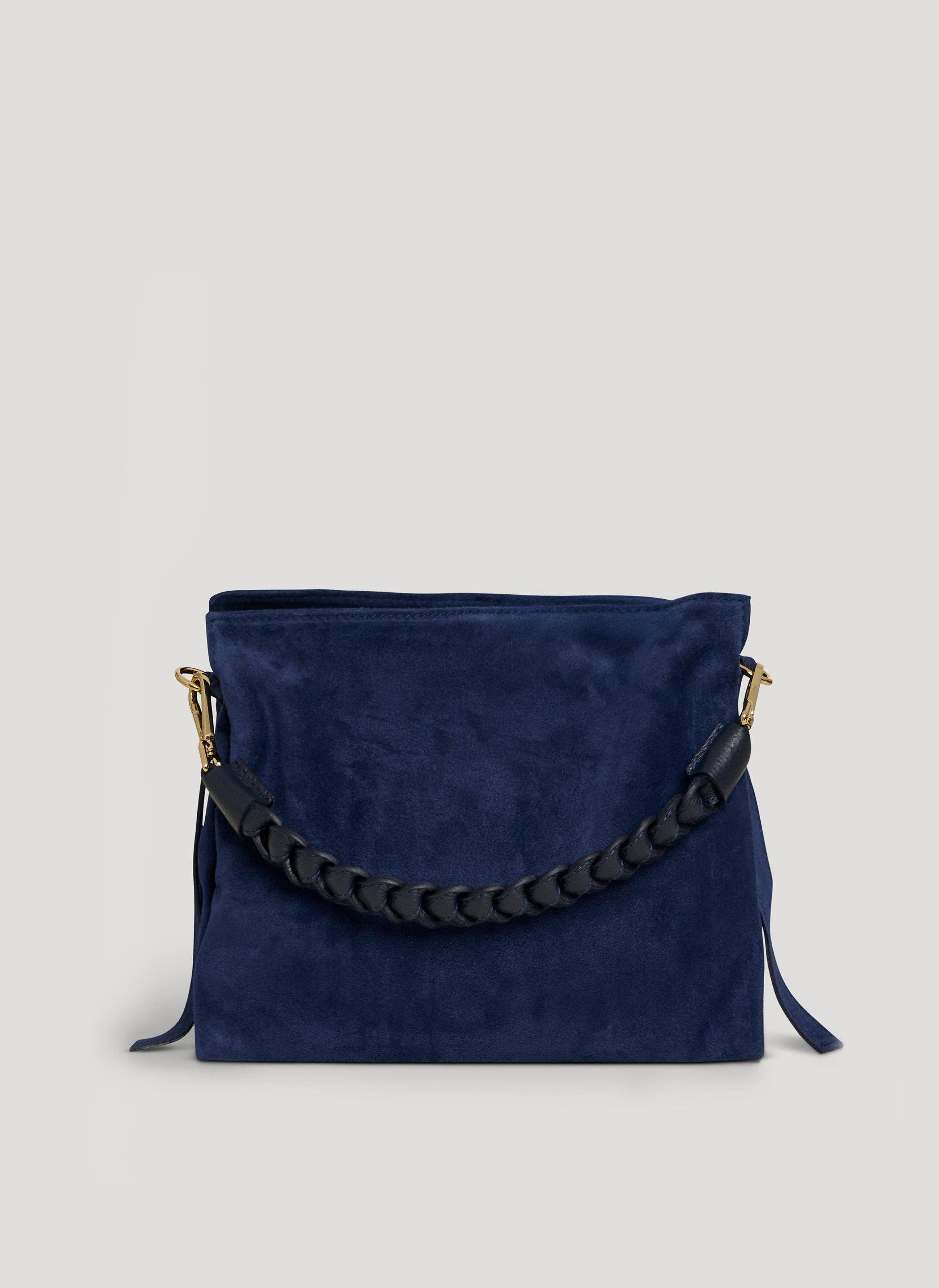 Braid Bag in Navy Blue Suede and Dollar Leather