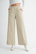 Front Button Detail Wide Leg Pants