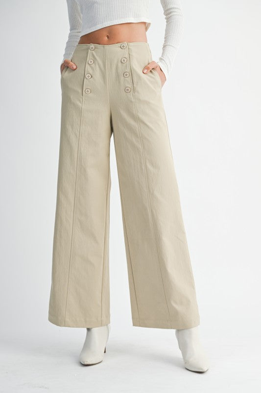 Front Button Detail Wide Leg Pants