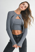 Ribbed Strapless Tube Knit Top and Cardigan Set