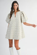Textured Boucle Tweek Puff Sleeve Mini