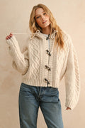 Long Sleeve Cable Knit Cardigan With Hood