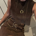 Dark Brown Suede Belt with Studs
