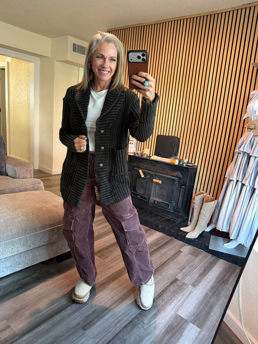 WASHED SHAWL COLLARED LONG SWEATER CARDIGAN