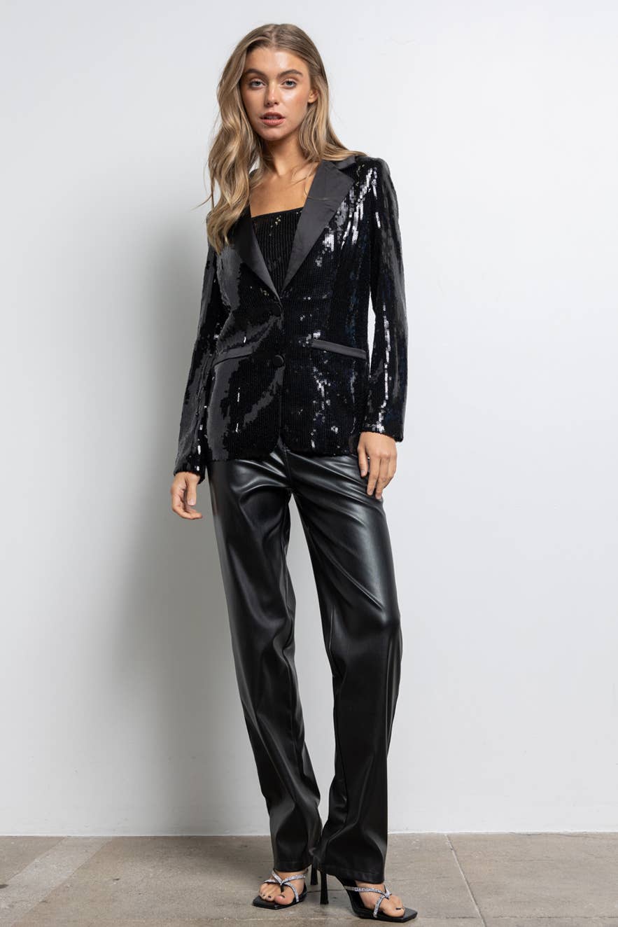 IJ2630 Sequined Button Down Blazer Jacket