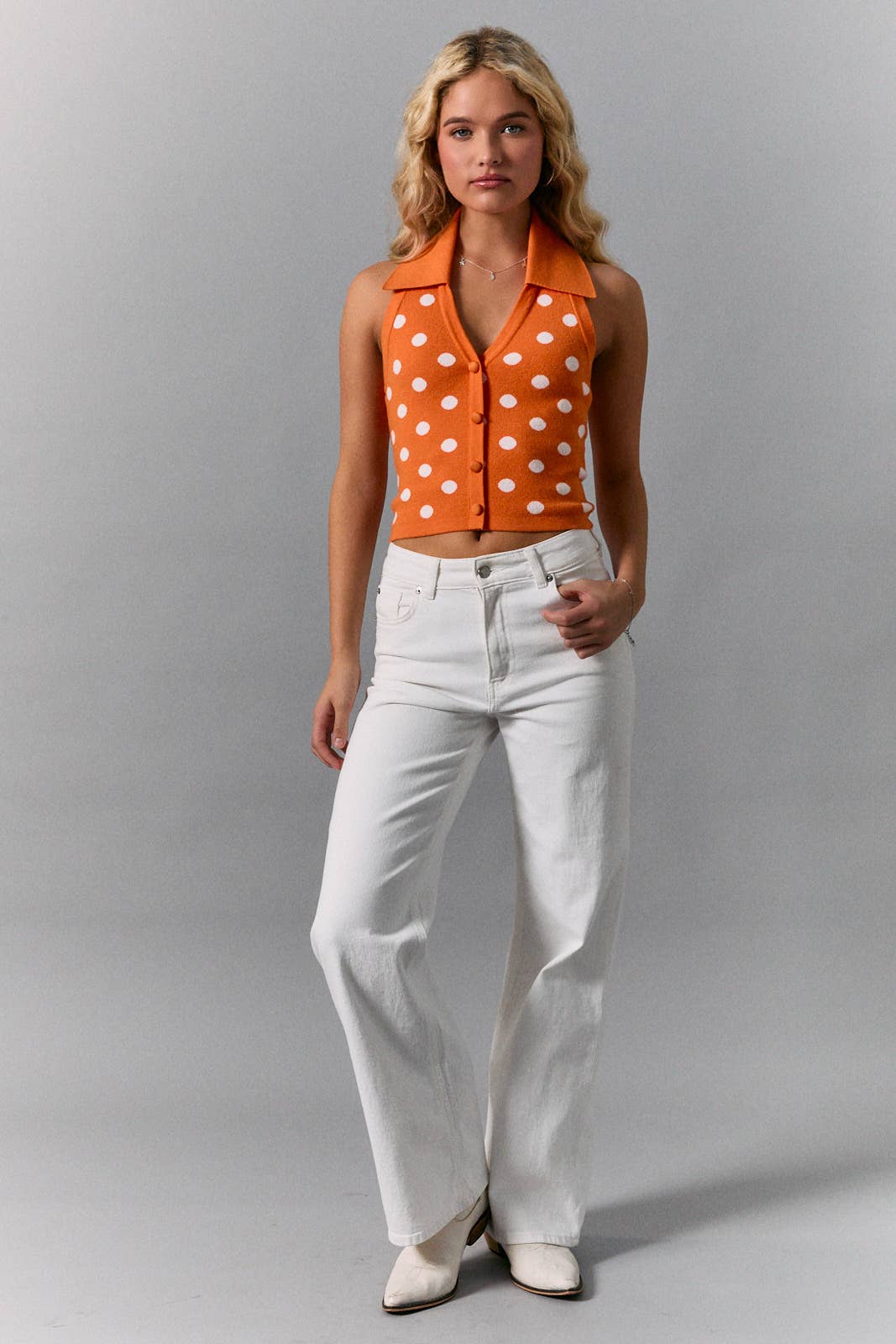 V-NECK HALTER SWEATER TOP