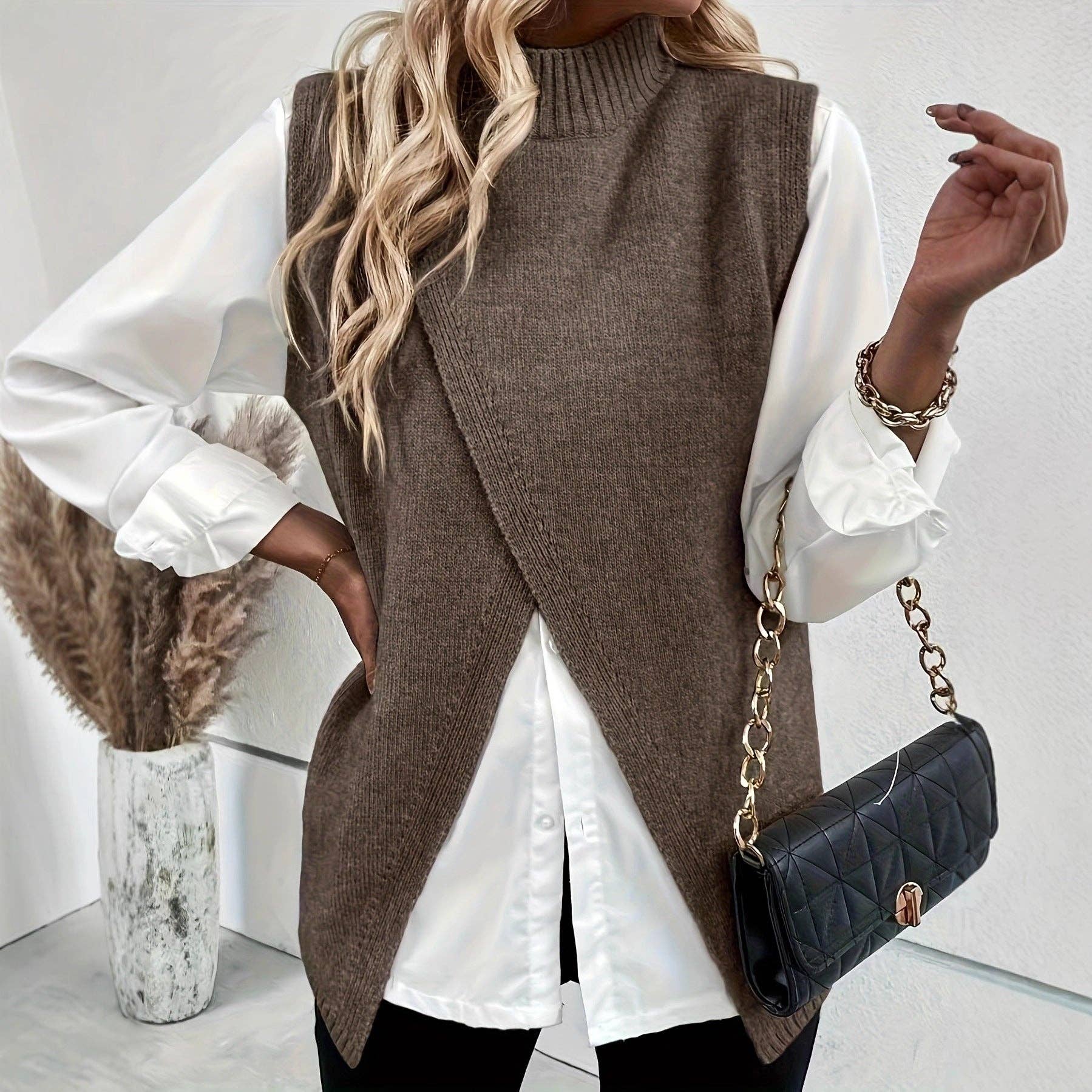Slit Vest Lightweight Brown