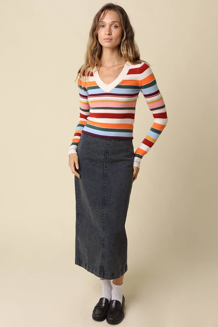 Ruthie Multi Stripe V-Neck Sweater