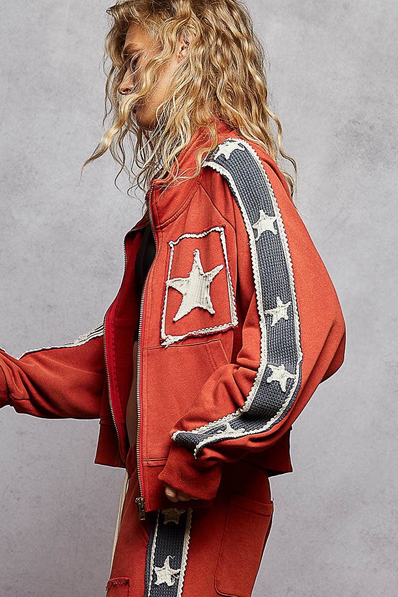 Long sleeve French terry star patch jacket