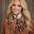 Brown and Aqua Floral Wild Rag - Western Scarf