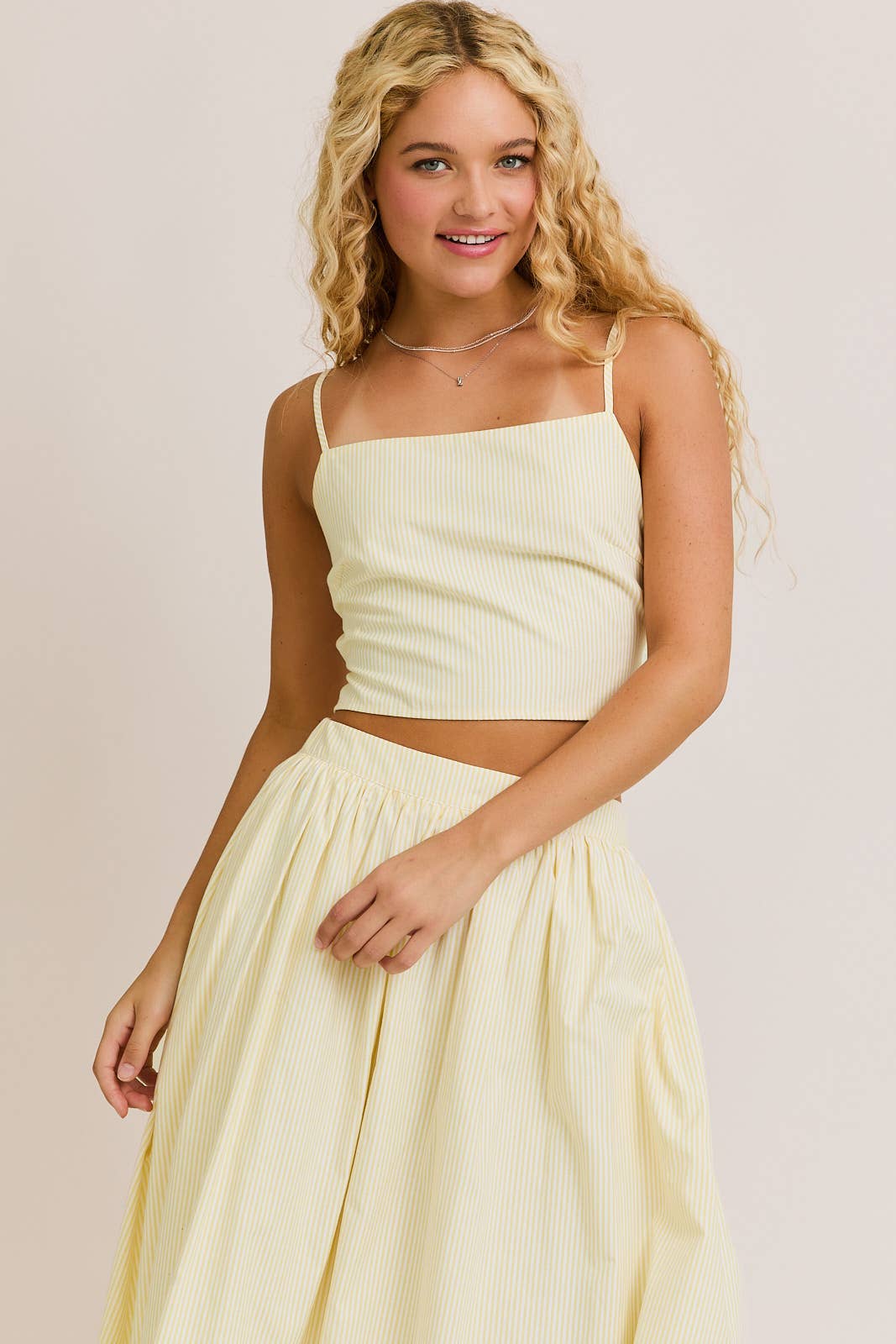 TOP AND BUBBLE HEM MIDI SKIRT (BLUE AND WHITE)