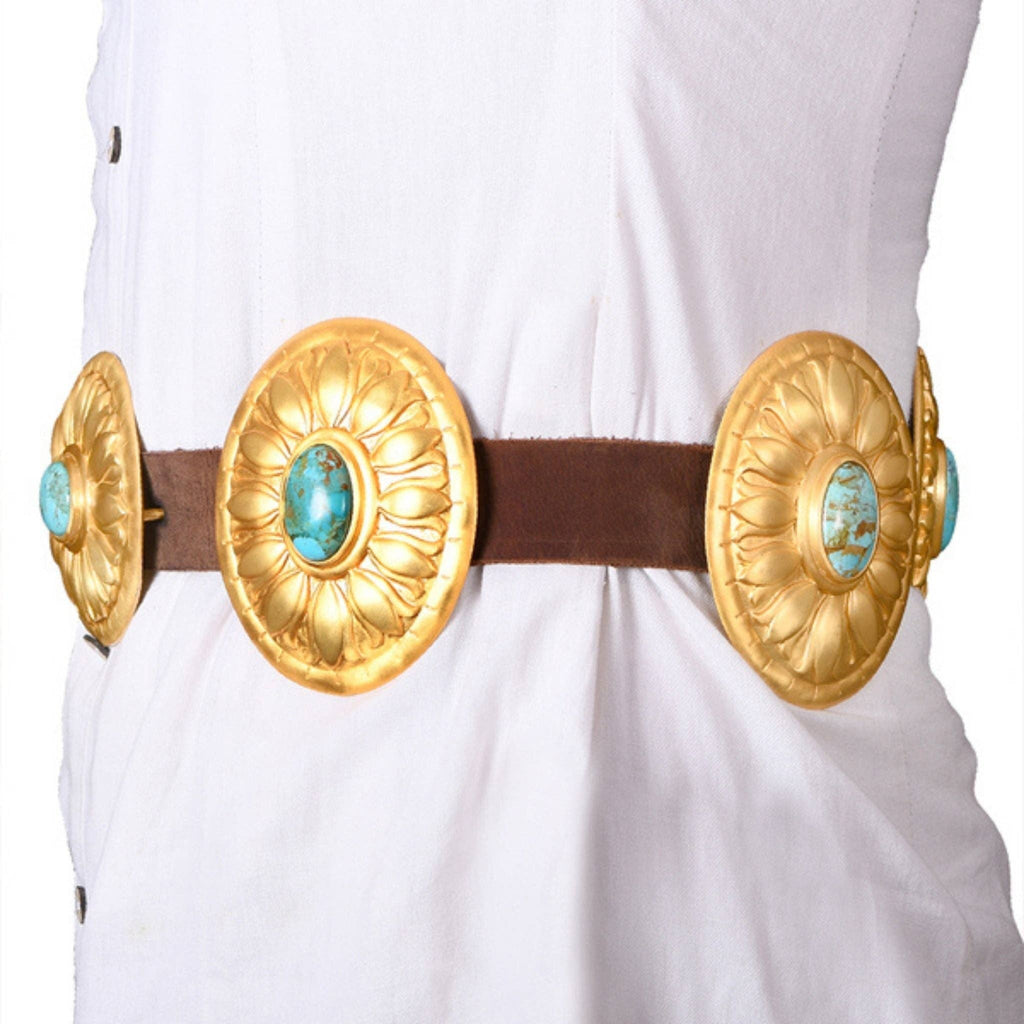 Turquoise and Brass Concho Belt