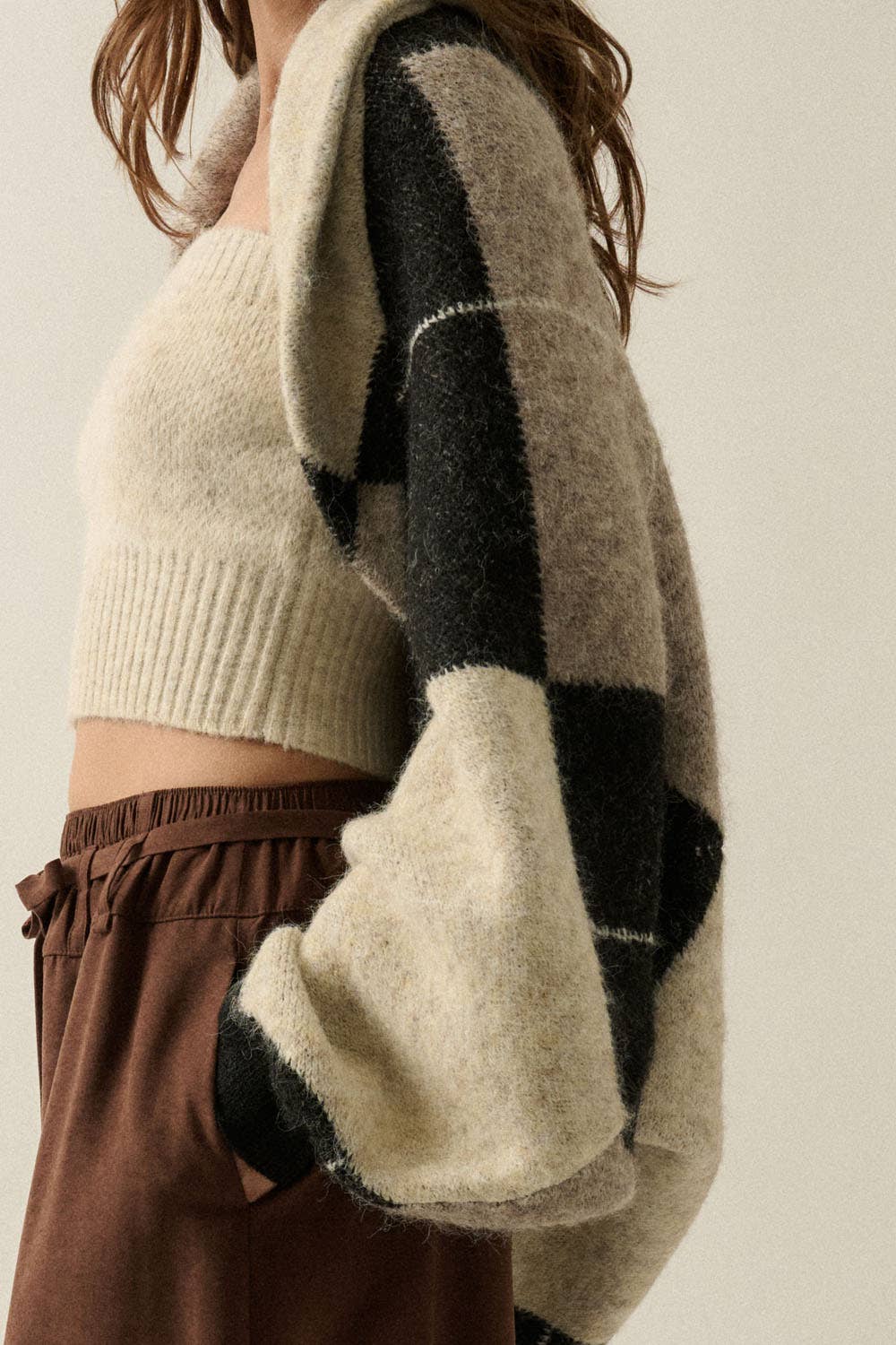 Argyle Jacquard-Knit Shrug Cardigan