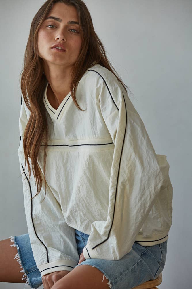 Wrinkled Texture V-Neck Long Sleeve Pull