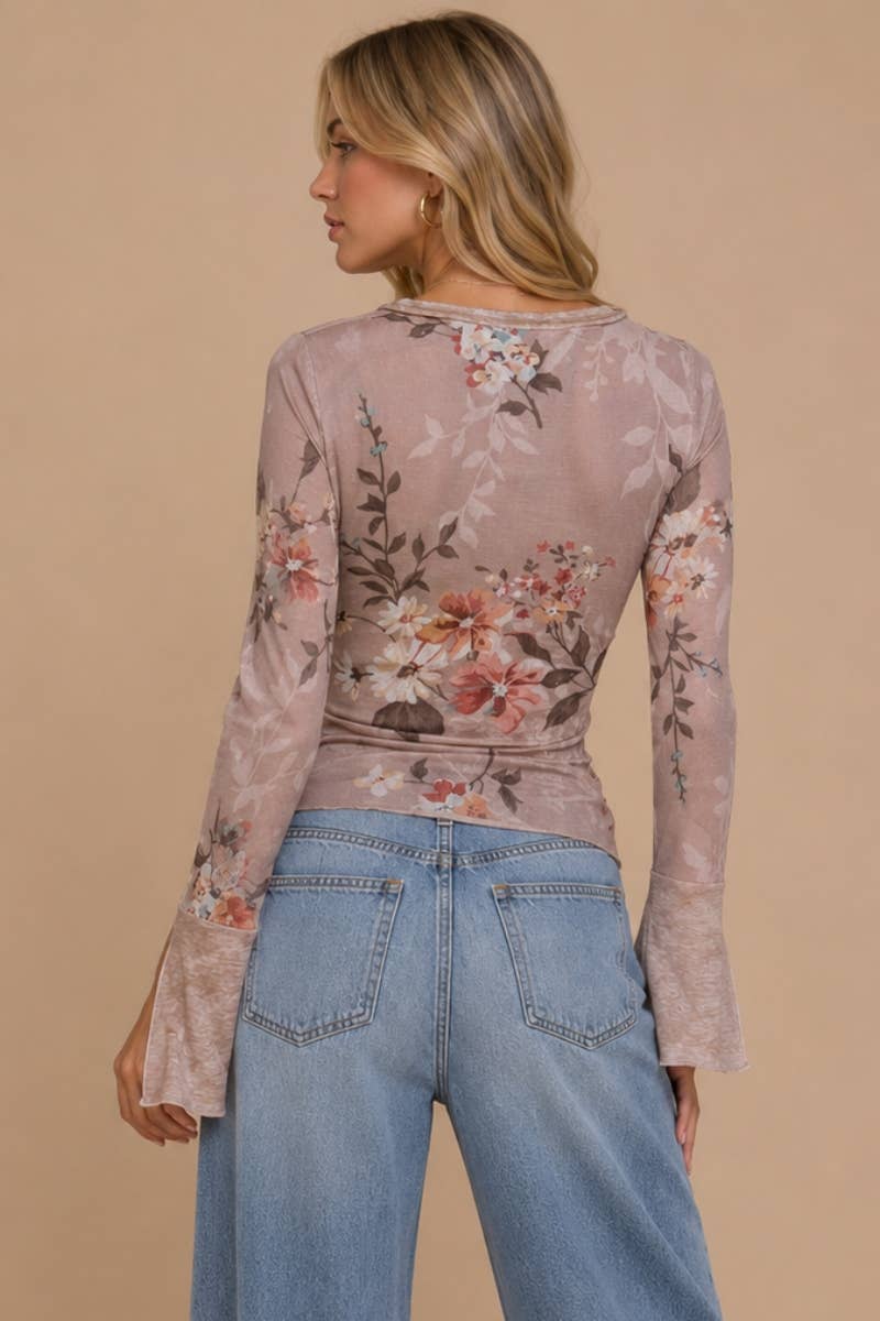 Floral Mesh Henley Top