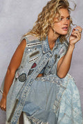 Oversize patchwork denim vest
