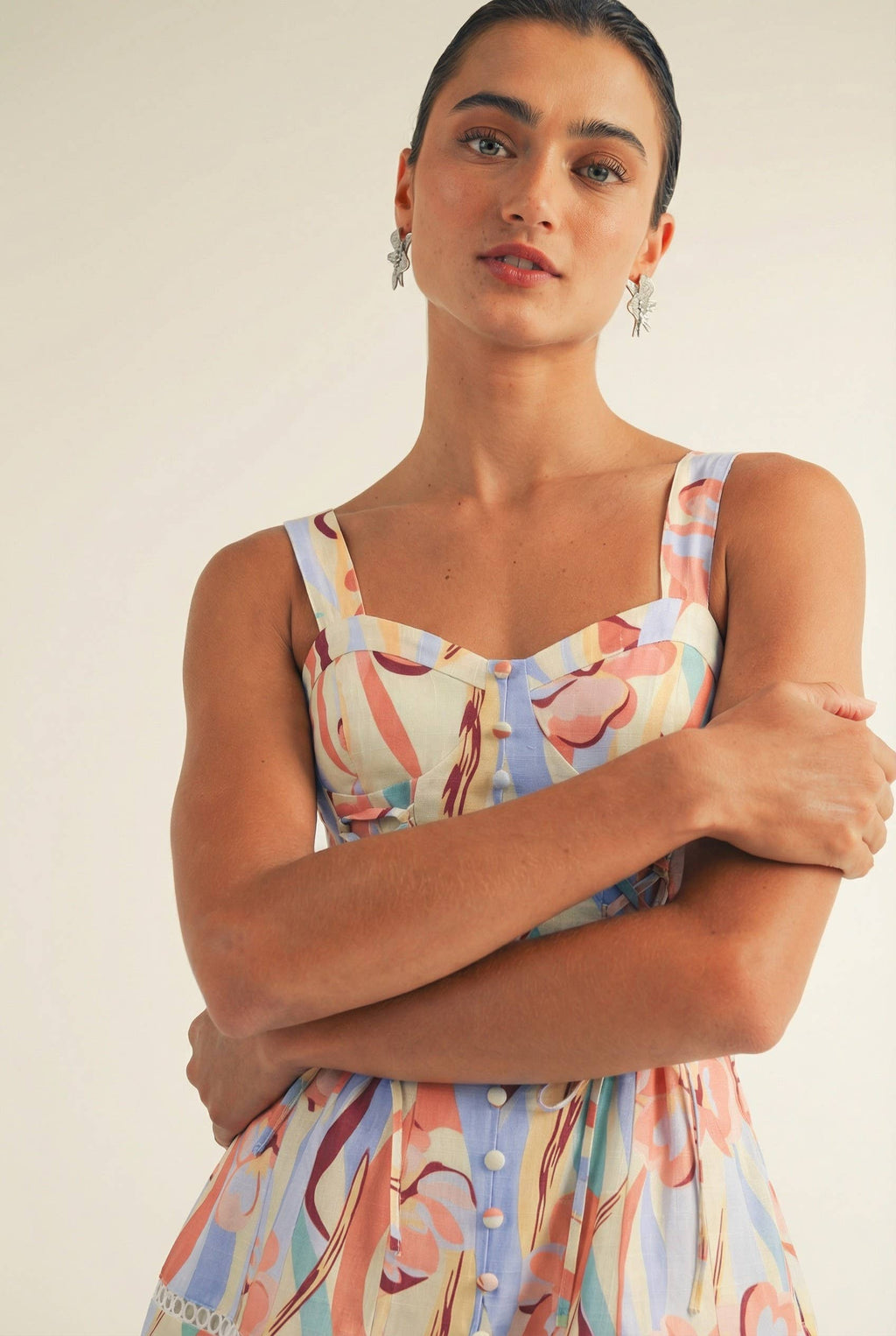 Sunset Bloom Lace-Up Dress