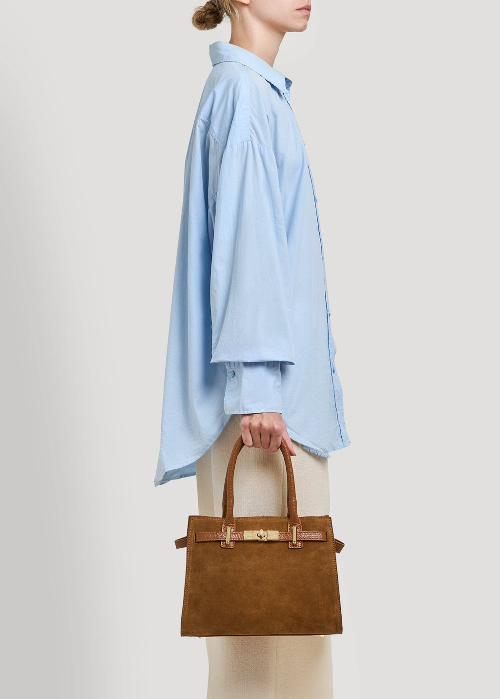 Grace Bag in Tan Suede and Togo Leather