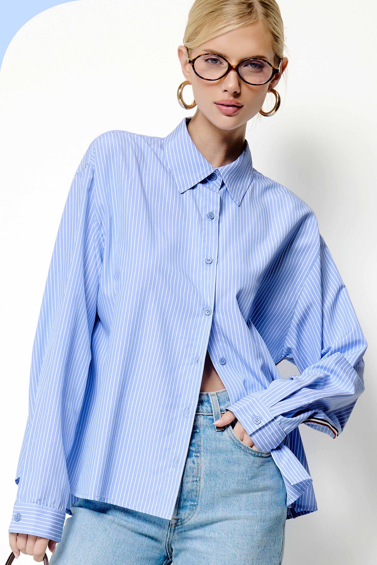 SRT7908-Stripe Button Down Shirt with Nautical Twill Tape
