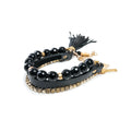 Glam Noir Leather & Gold Beaded Bracelet