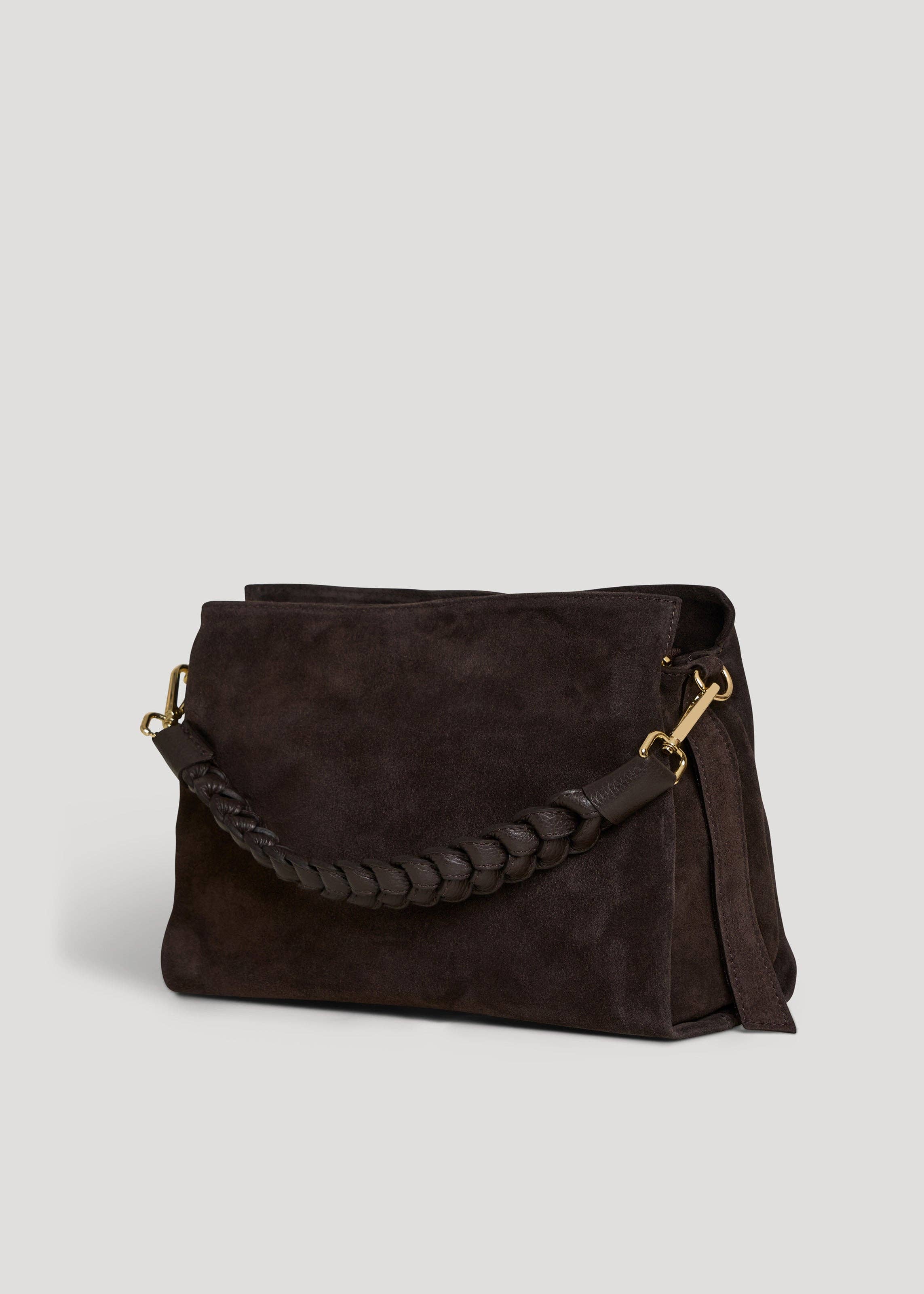Braid Bag in Dark Brown Suede and Dollar Leather