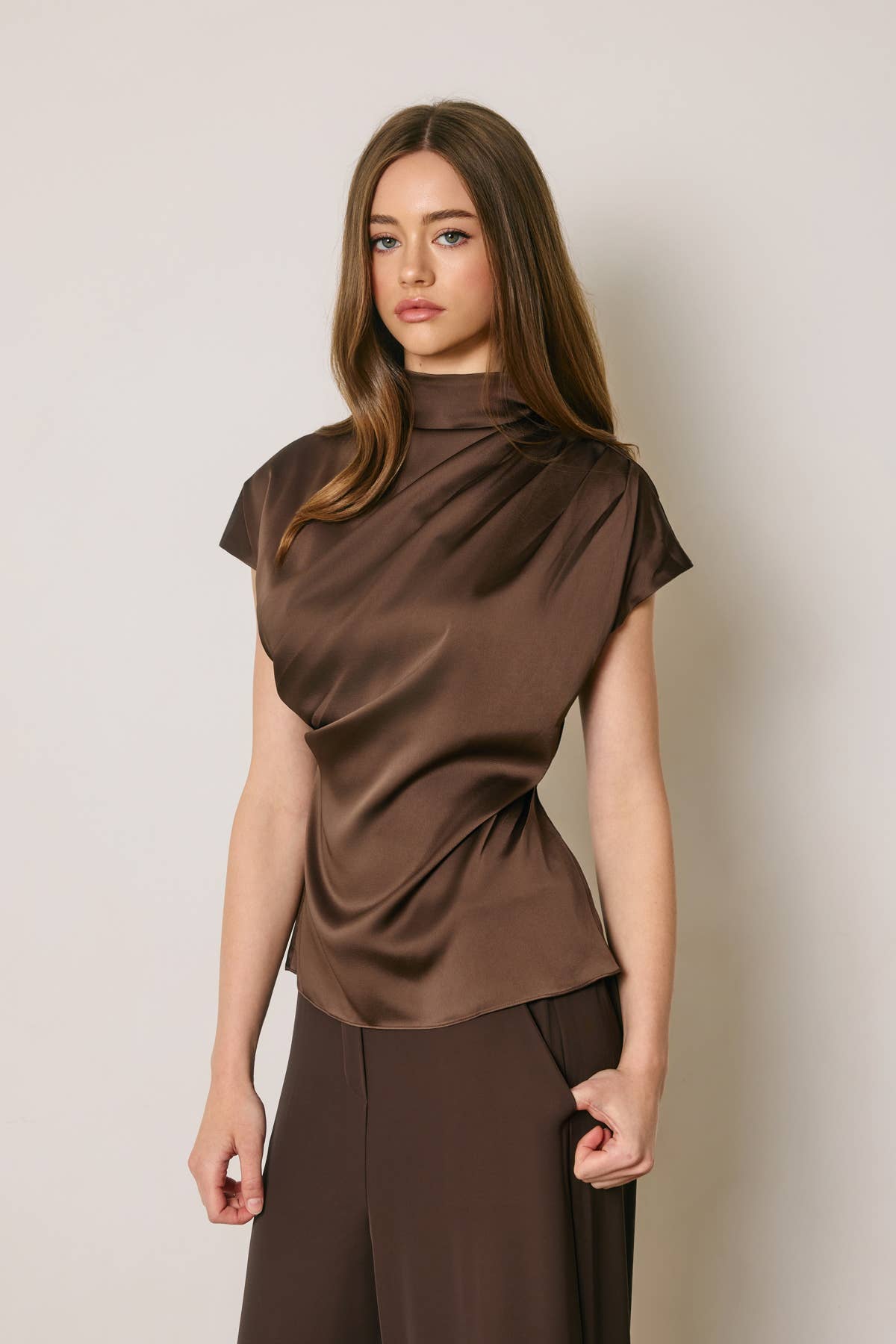 Draped Satin Blouse