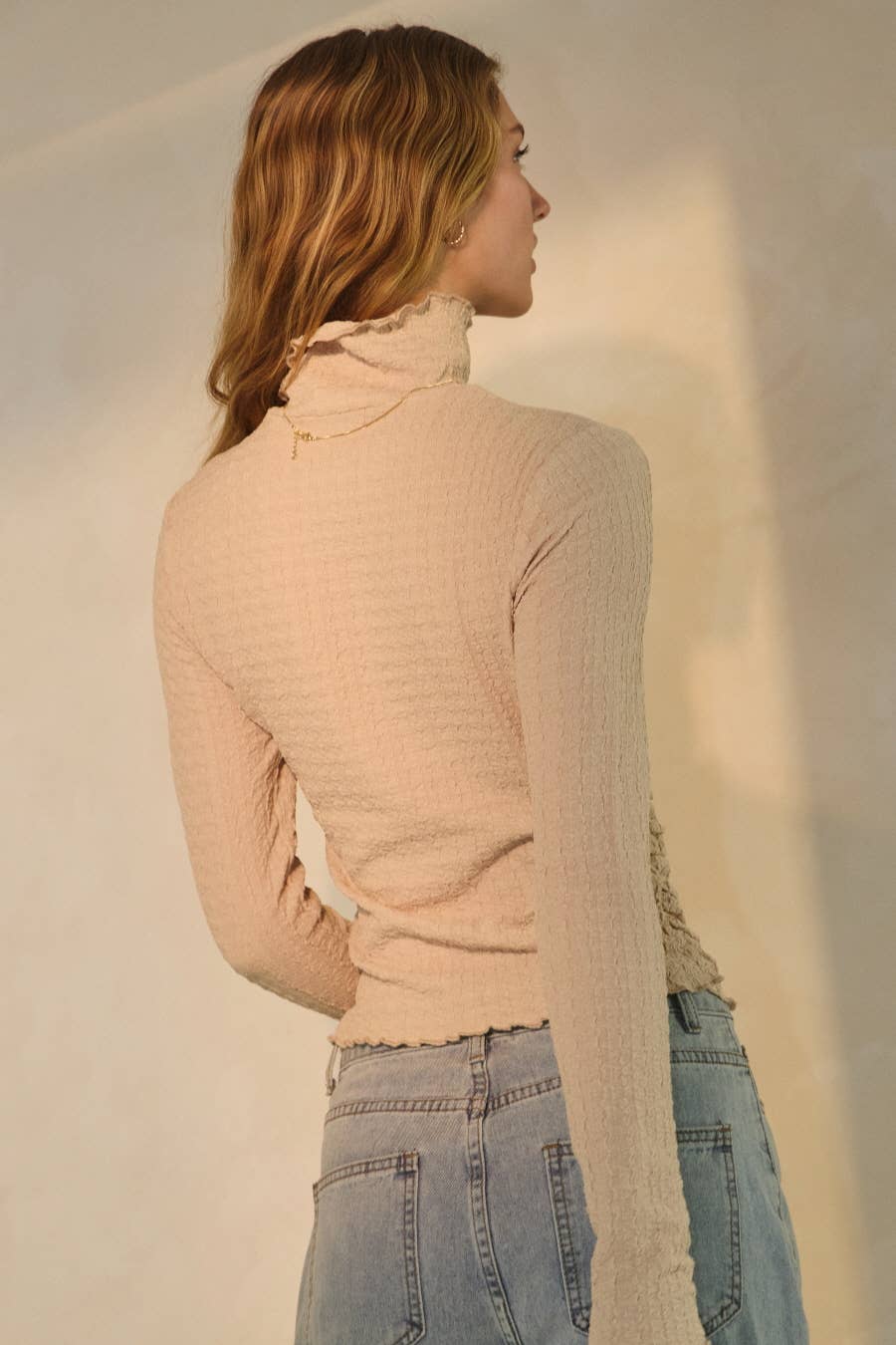Long Sleeve Ruched Turtleneck Top