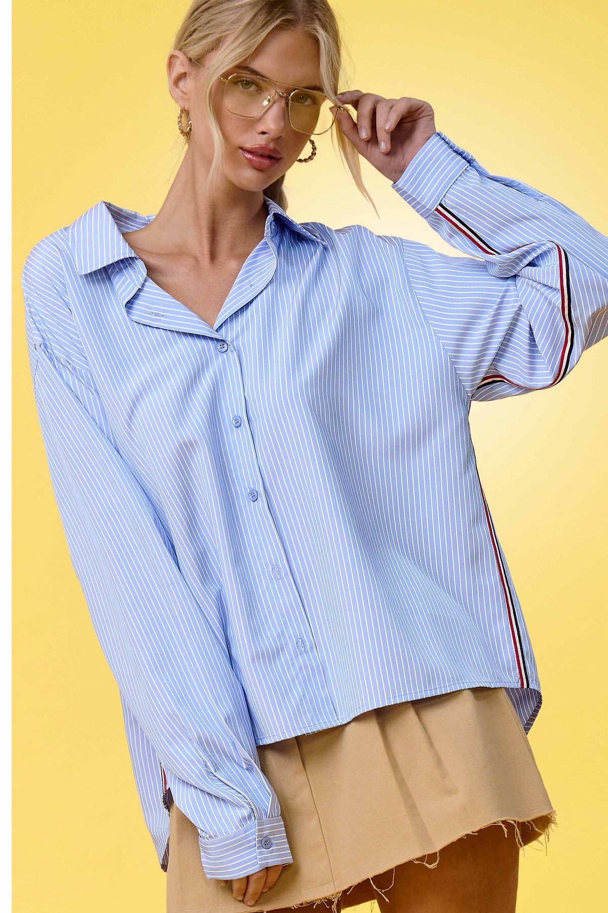 SRT7908-Stripe Button Down Shirt with Nautical Twill Tape