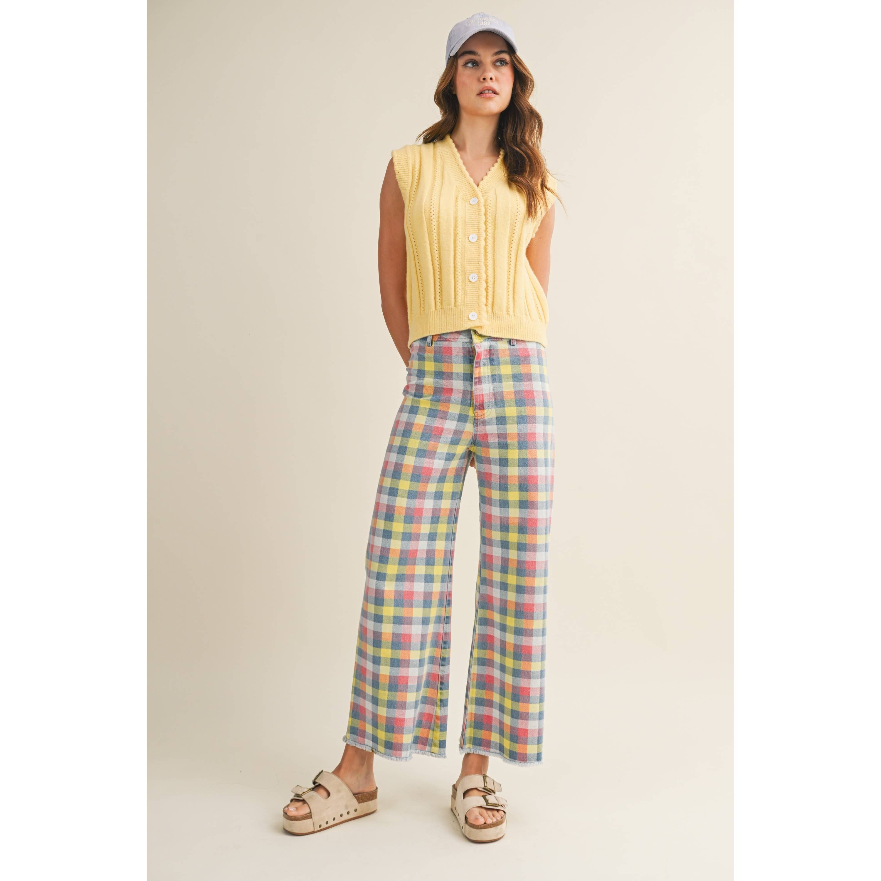 Wide Leg Checkered Trouser