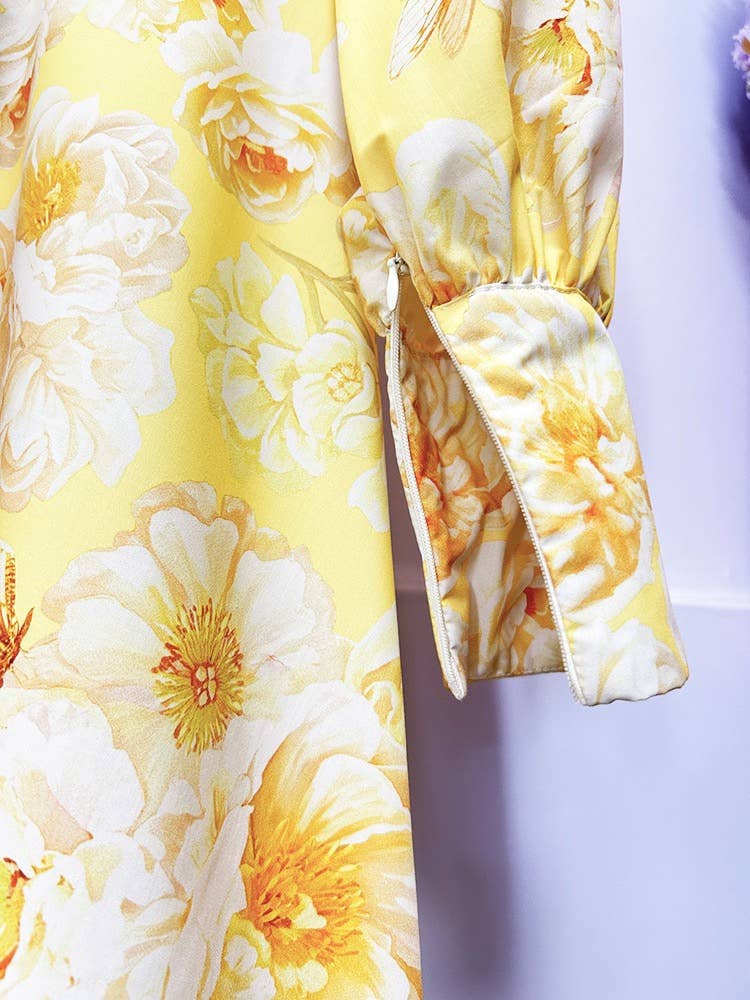 Lantern Sleeve Belted Dress