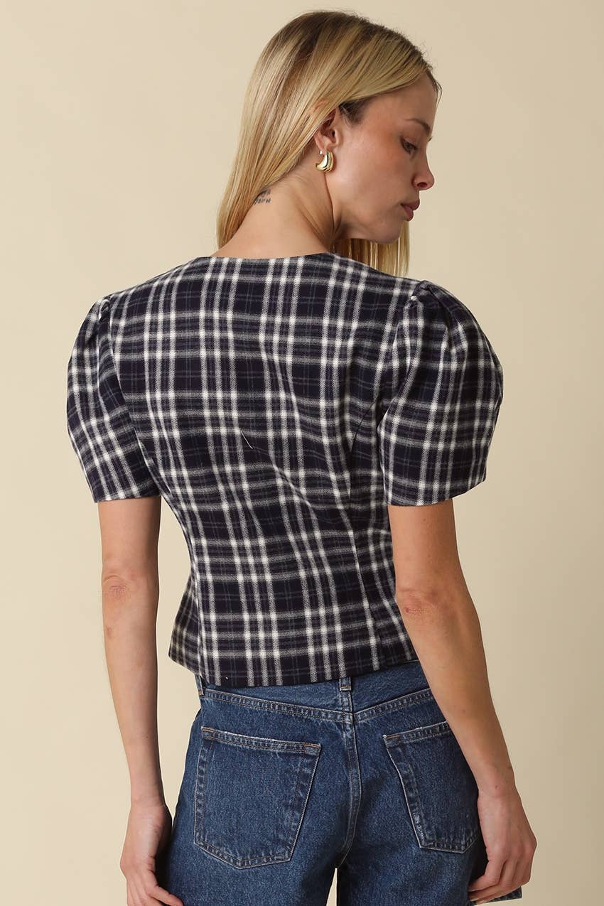 Claudia Plaid Puff Sleeve Blouse