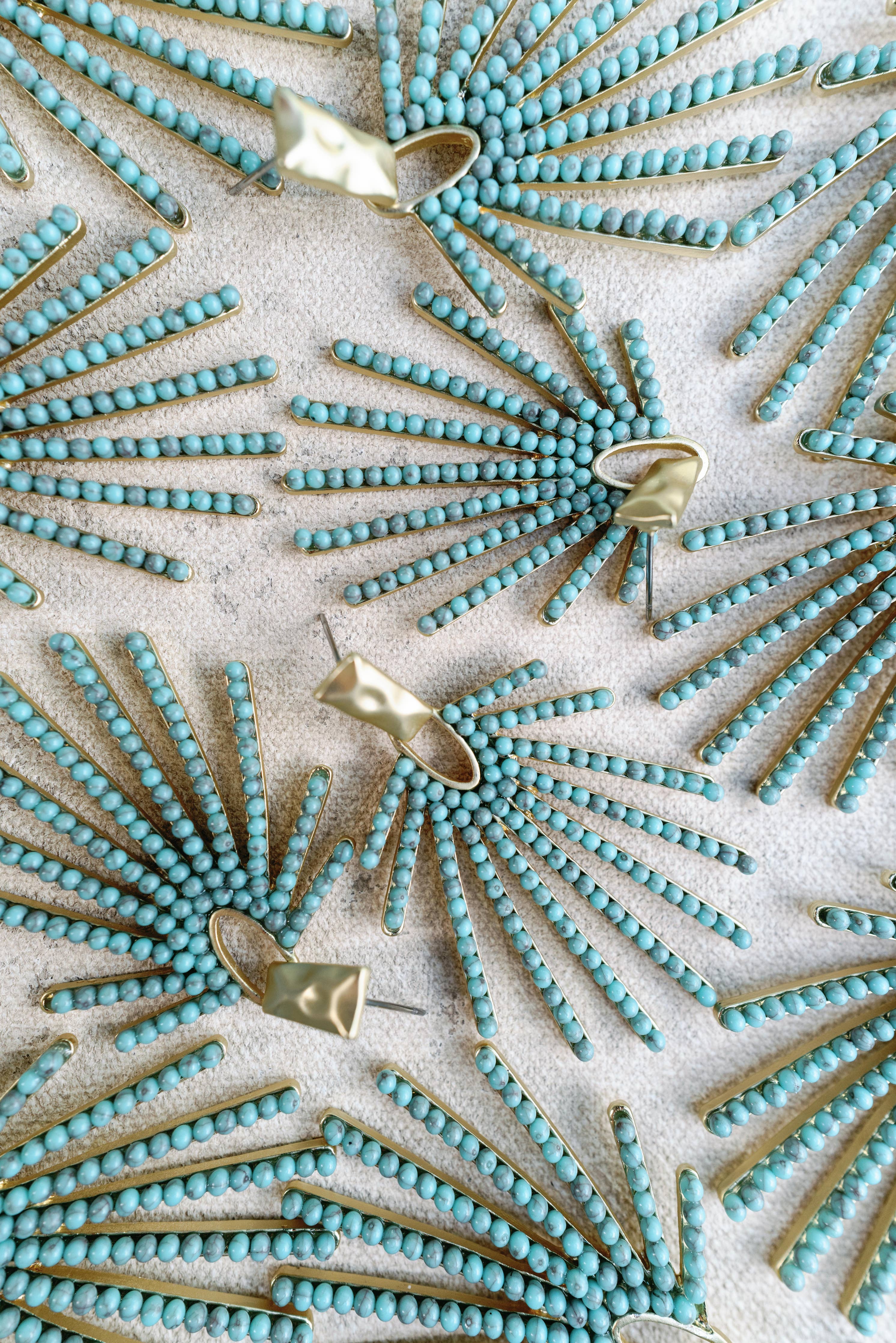 Turquoise Sunburst Statement Drop Earrings