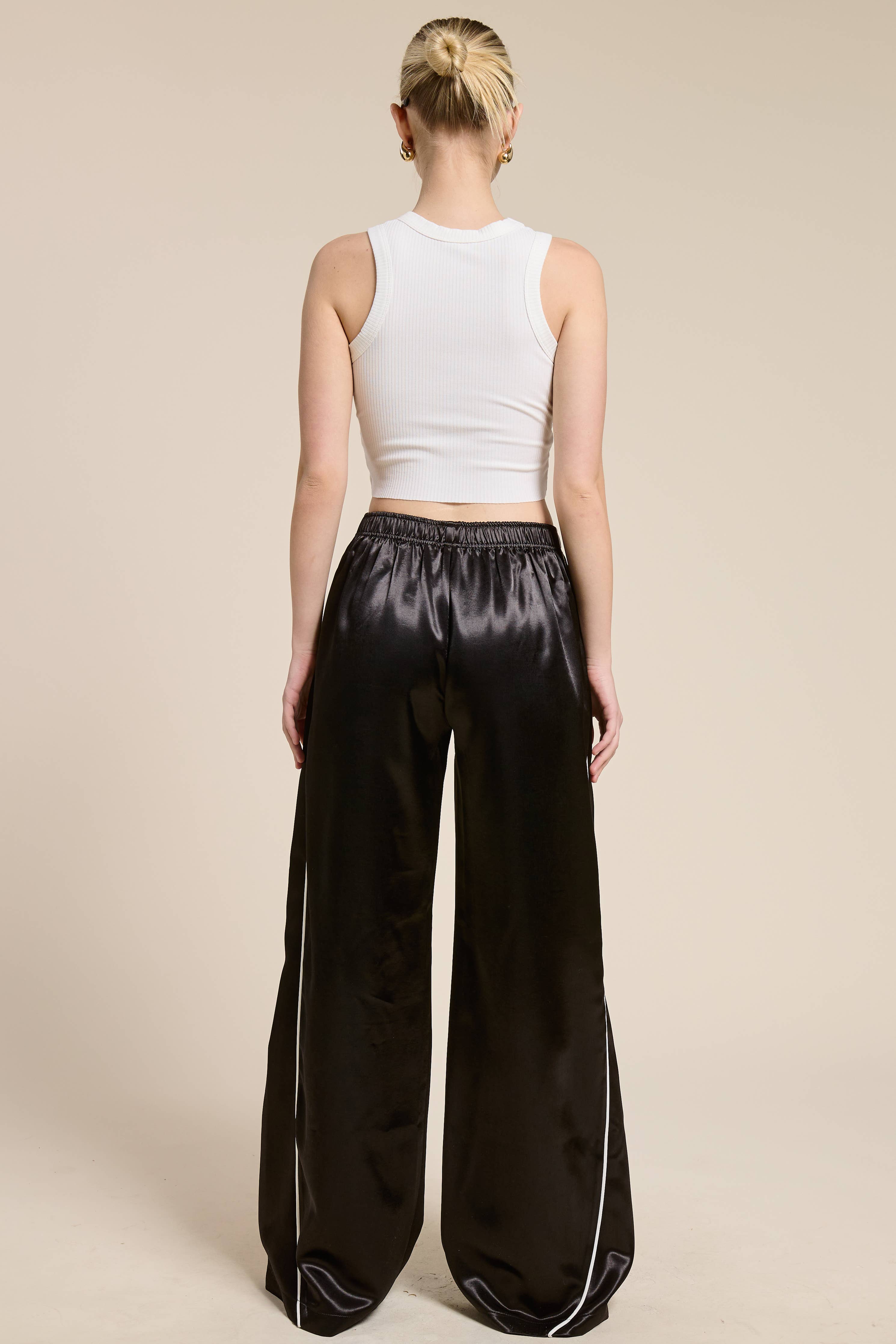 Satin Stripe Wide Leg Track Pants