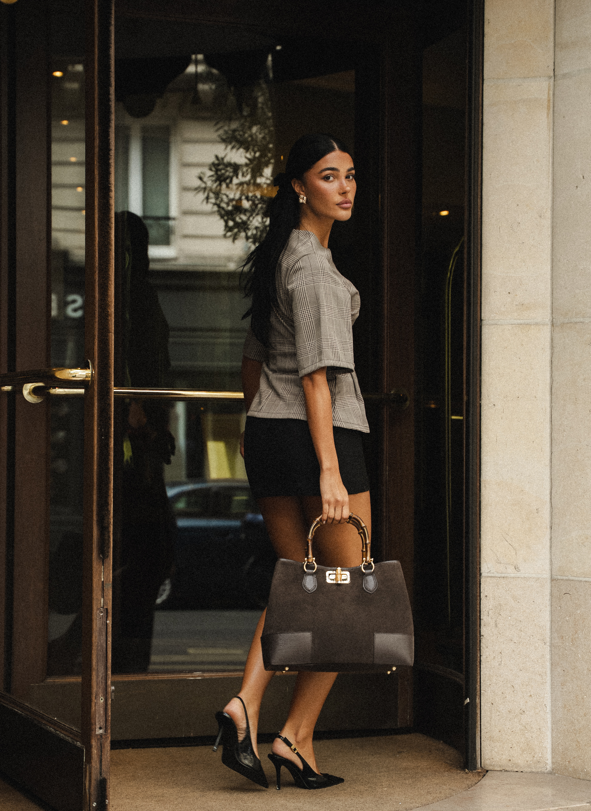 Bamboo Babe Bag in Dark Brown Suede and Leather