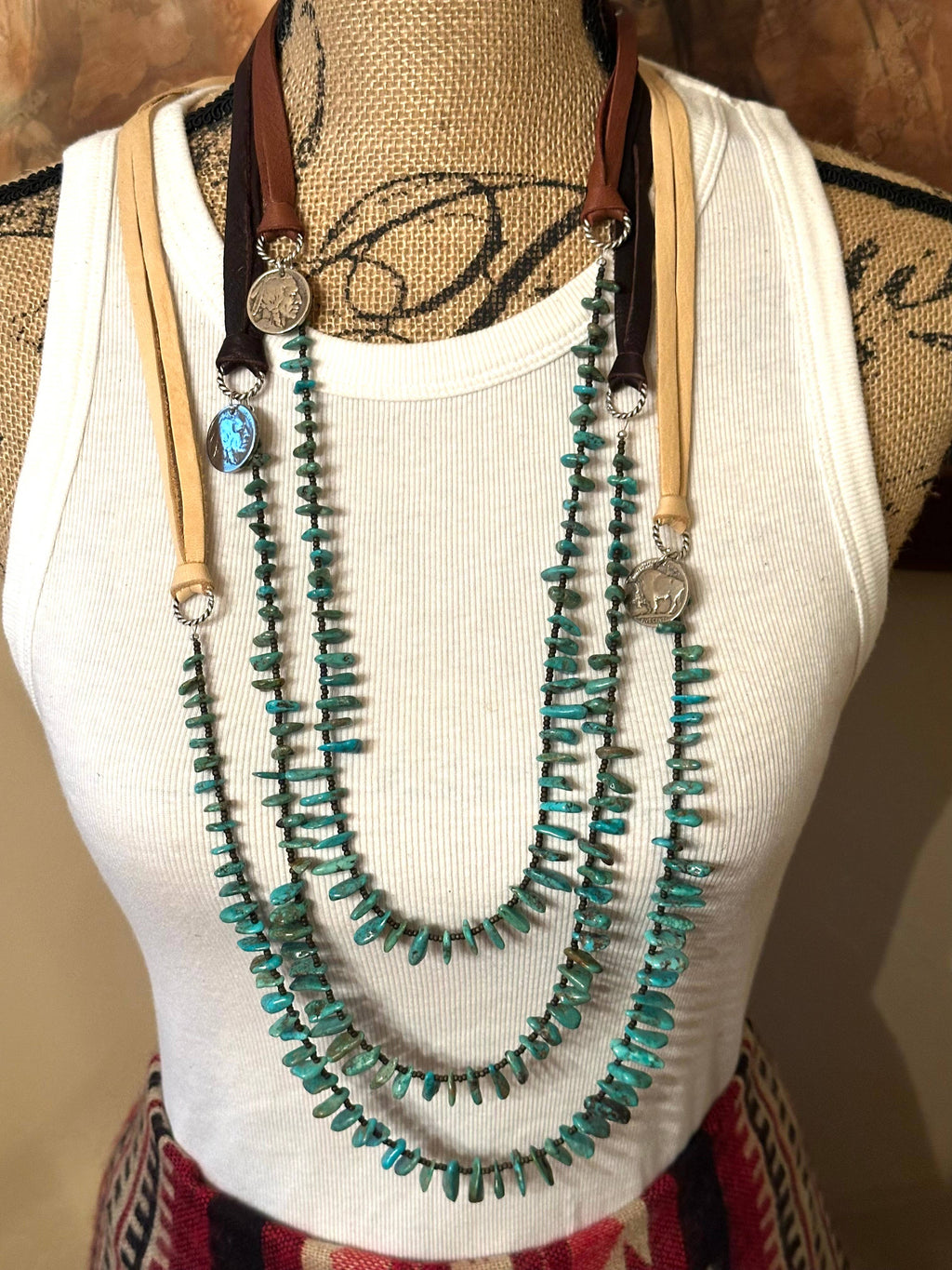 Long layering turquoise chip necklace