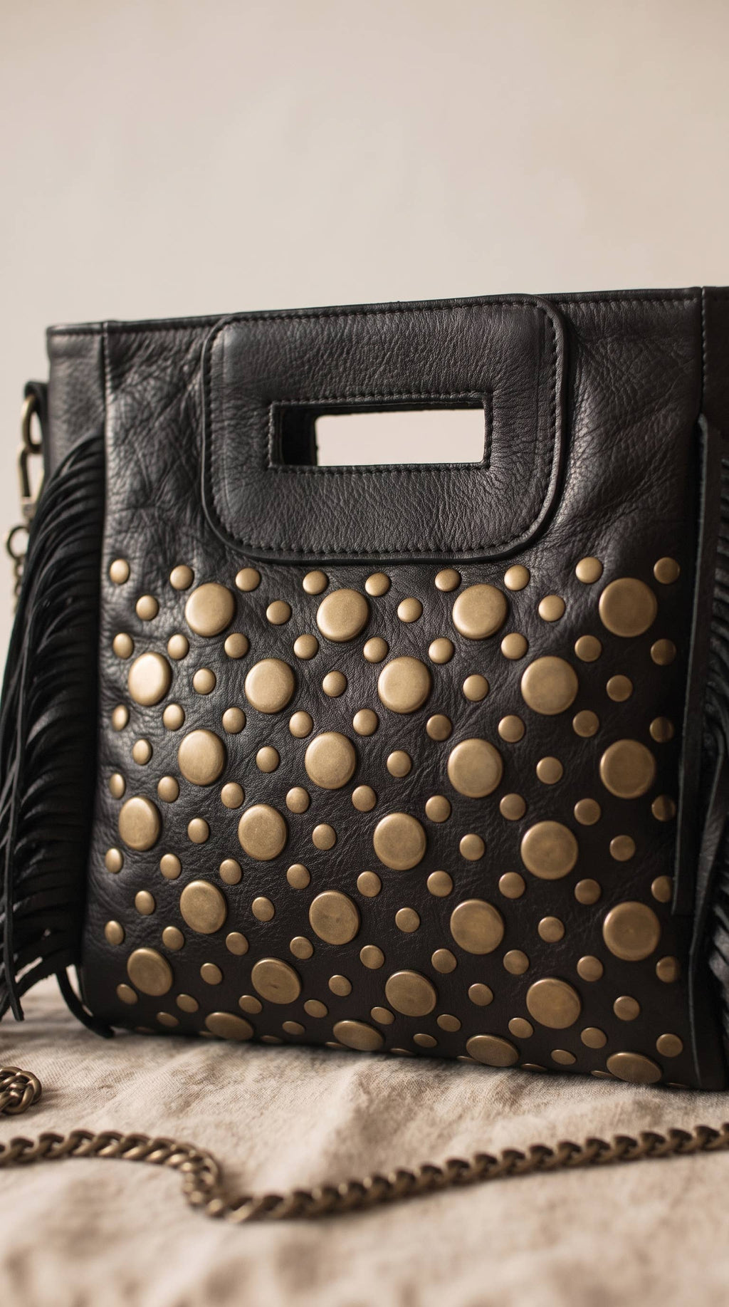Studded fringe, Genuine Leather
