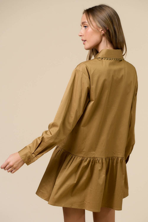 Classic Long Sleeve Button-Up Collared Dress