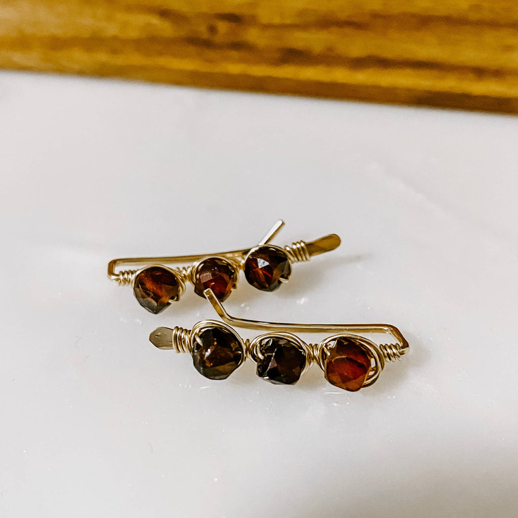 Ember Glow Garnet Ear Climbers