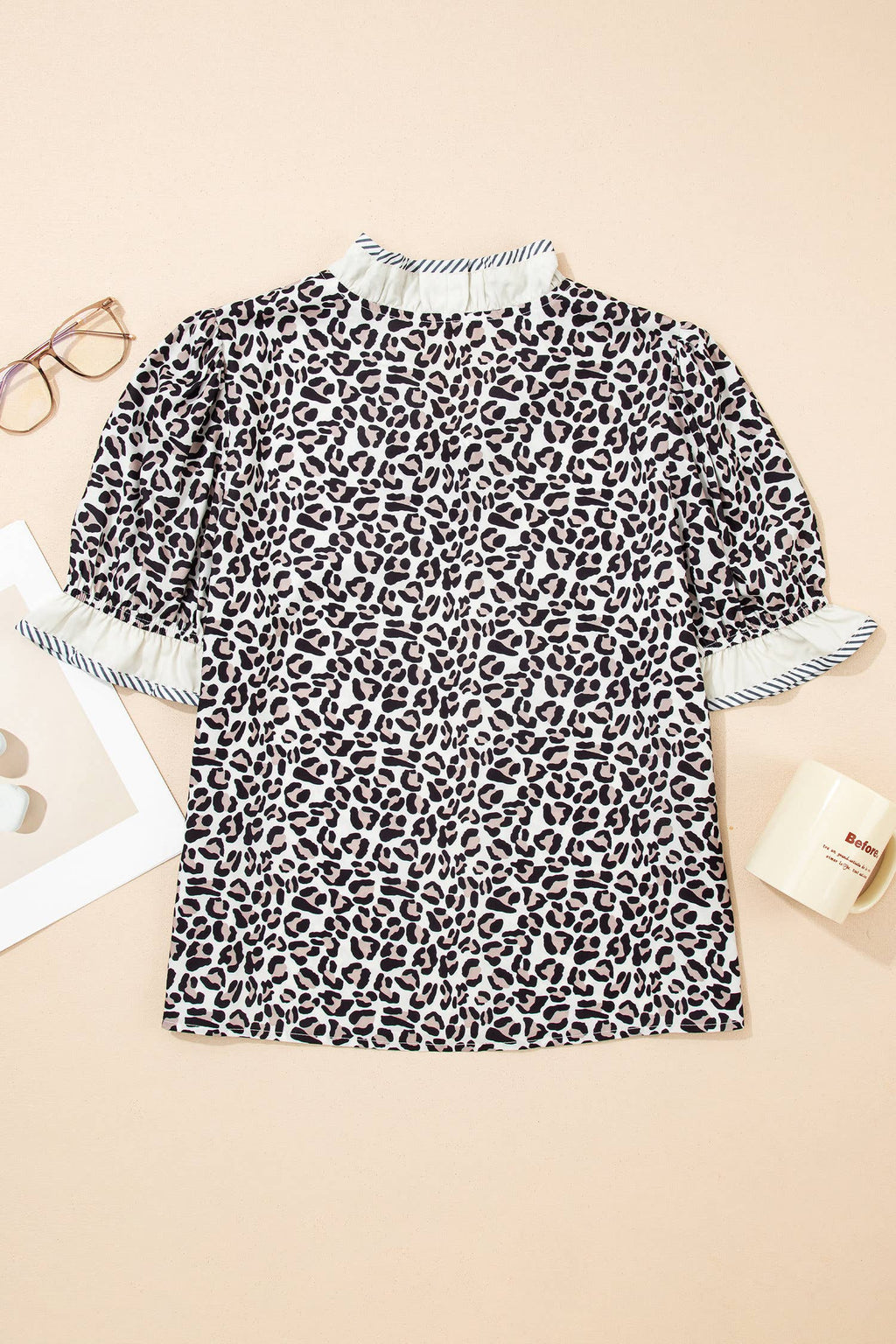 Ruffled Trim V Neck Blouse
